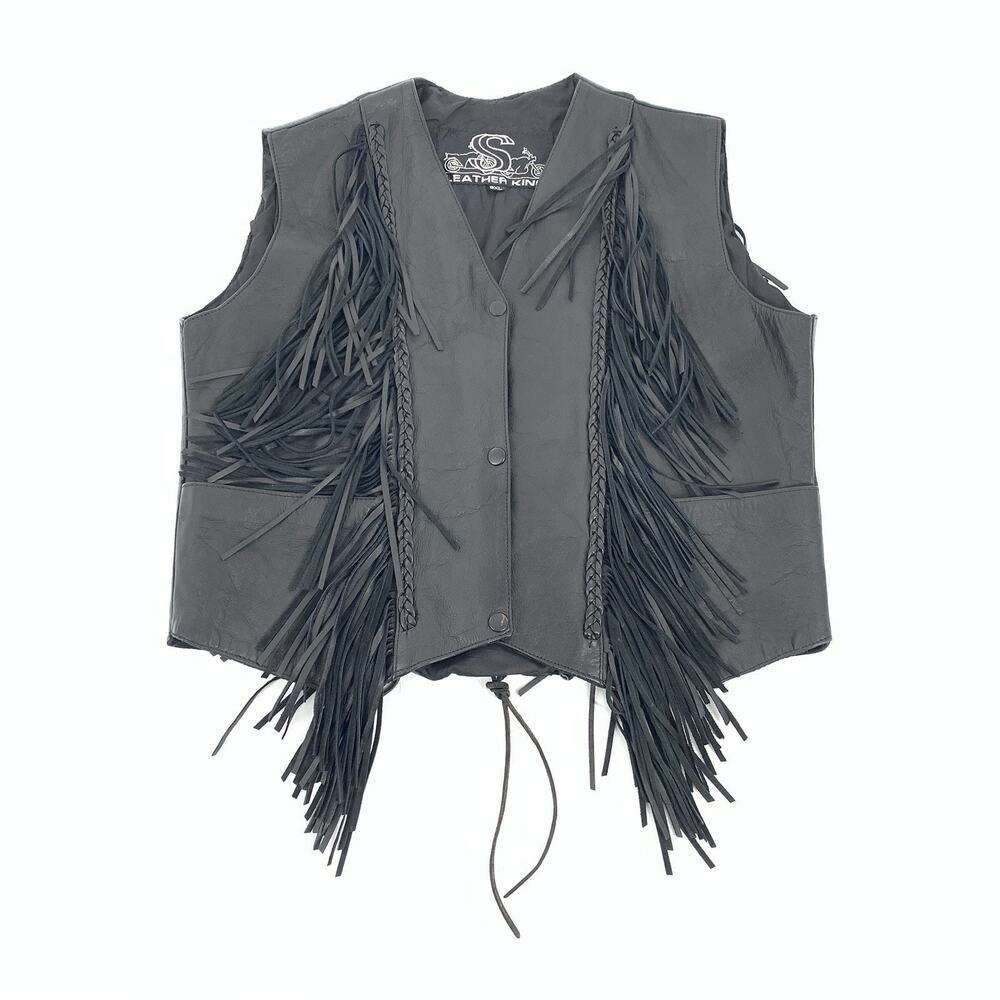 Leather King Fringe Front and Back Biker Vest 3XL Womens Black Motorcycle Riding